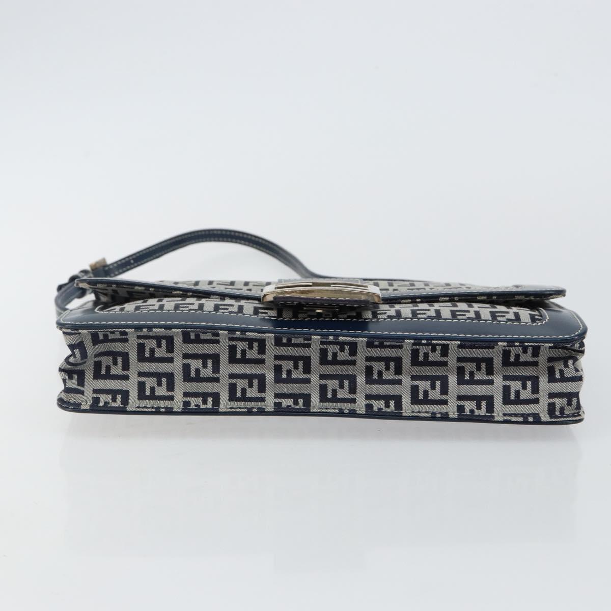 FENDI Zucchino Canvas Mamma Baguette Shoulder Bag Navy Silver Auth 143158V