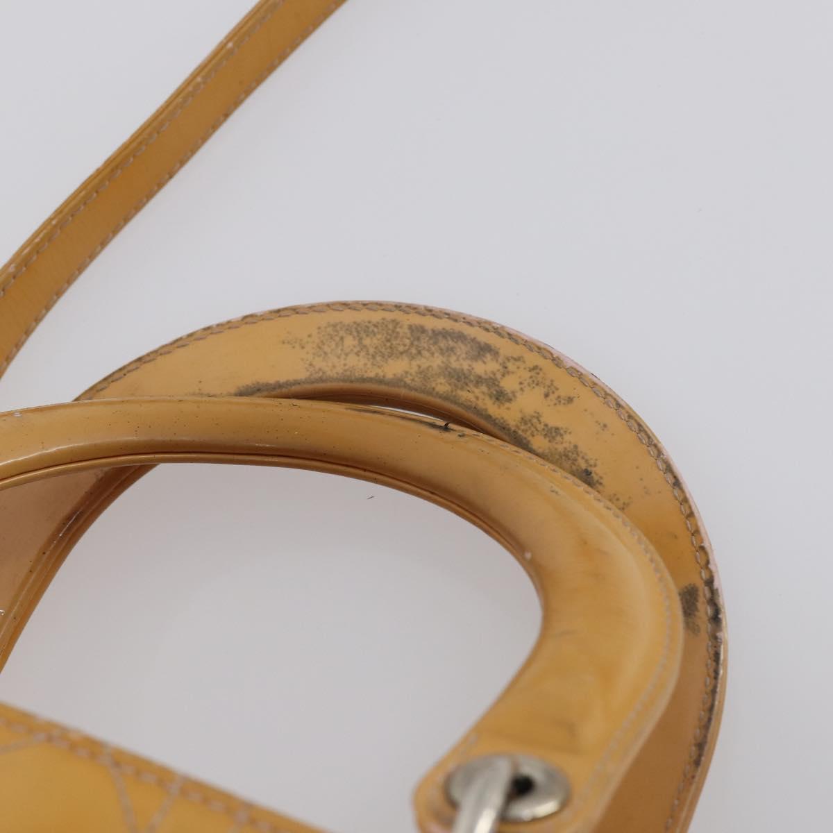 Christian Dior Lady Dior Canage Bag Patent leather 2way Beige Silver Auth 143159