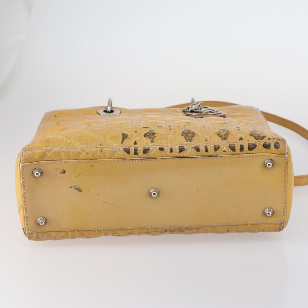 Christian Dior Lady Dior Canage Bag Patent leather 2way Beige Silver Auth 143159