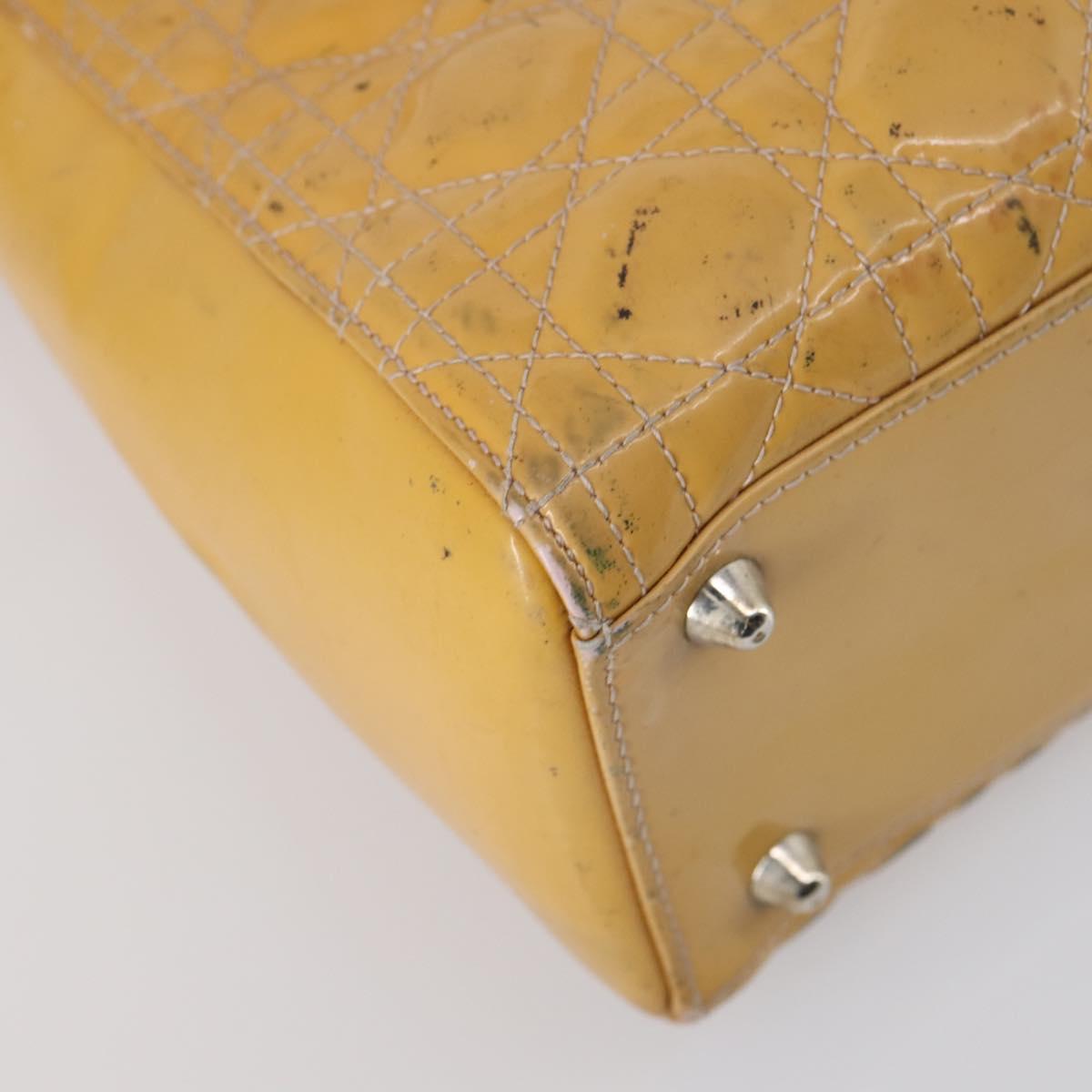 Christian Dior Lady Dior Canage Bag Patent leather 2way Beige Silver Auth 143159