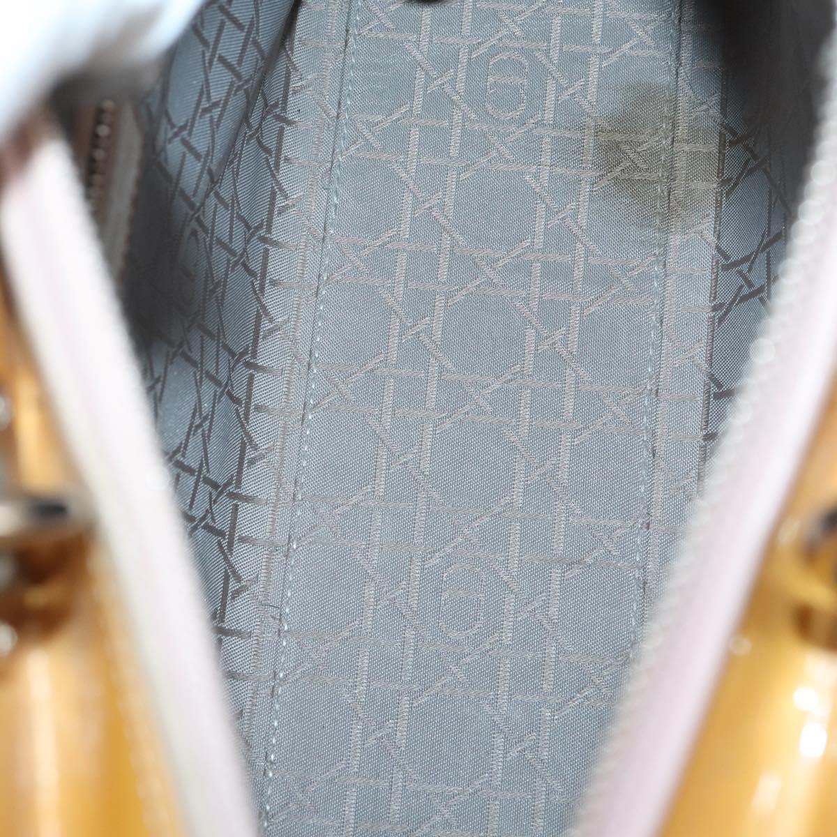 Christian Dior Lady Dior Canage Bag Patent leather 2way Beige Silver Auth 143159