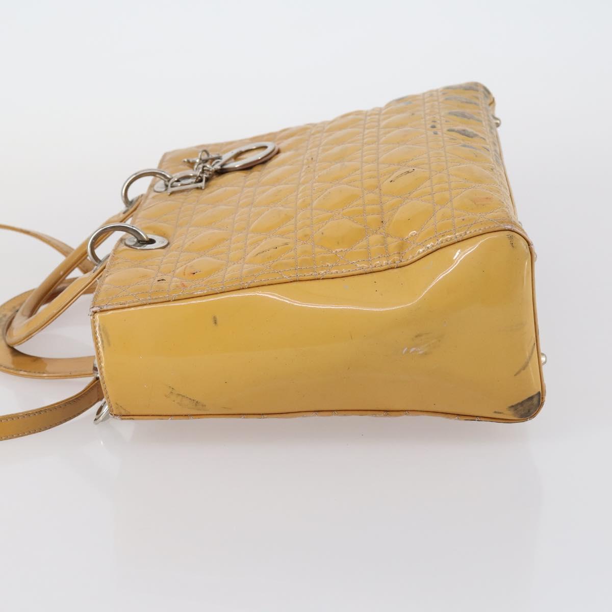 Christian Dior Lady Dior Canage Bag Patent leather 2way Beige Silver Auth 143159