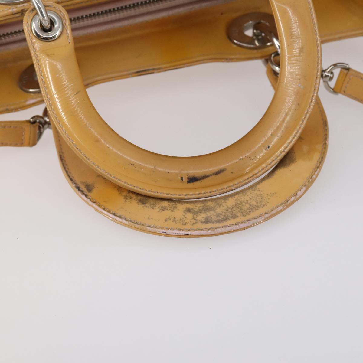 Christian Dior Lady Dior Canage Bag Patent leather 2way Beige Silver Auth 143159