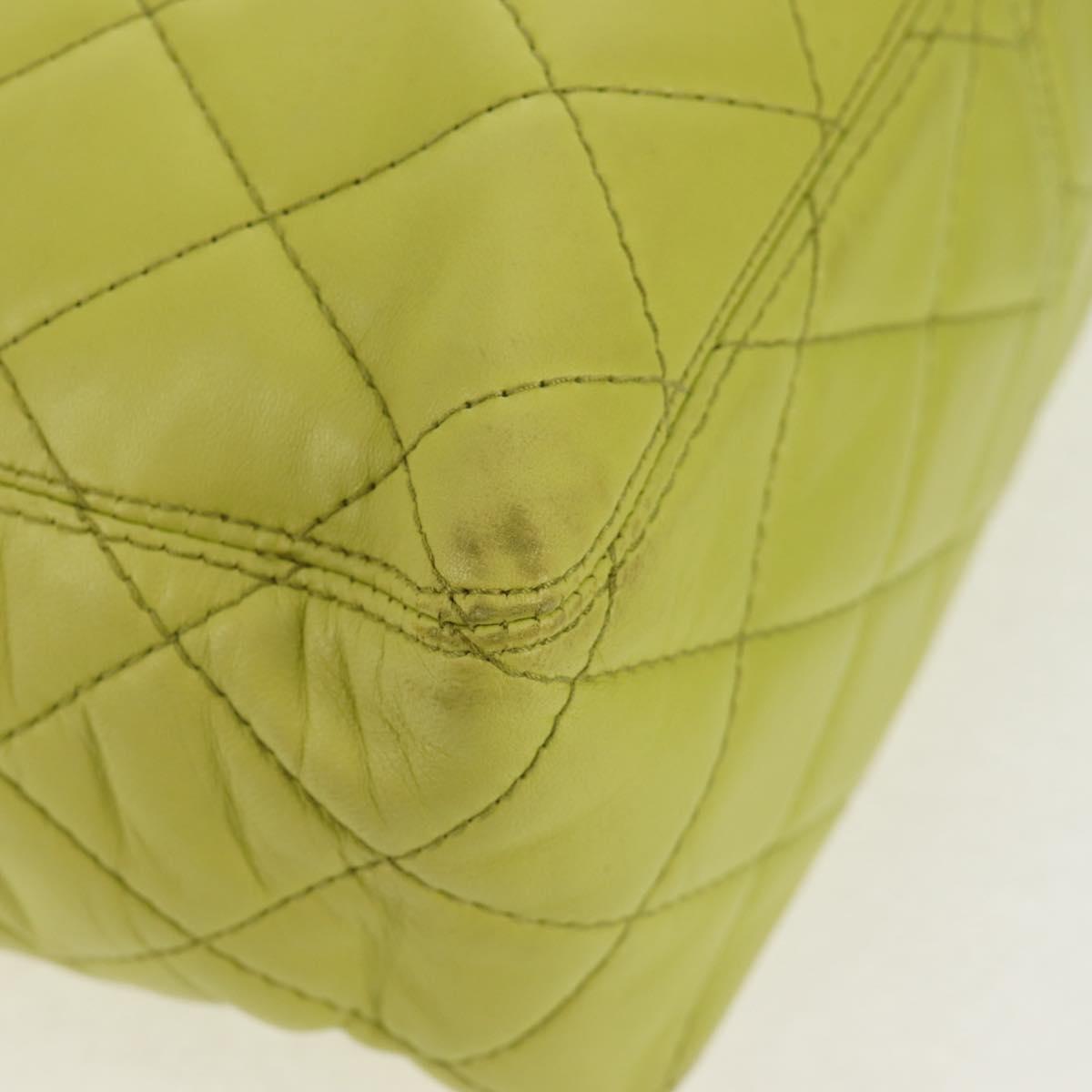 CHANEL Matelasse Hand Bag Lamb Skin Yellow CC Auth 143163V