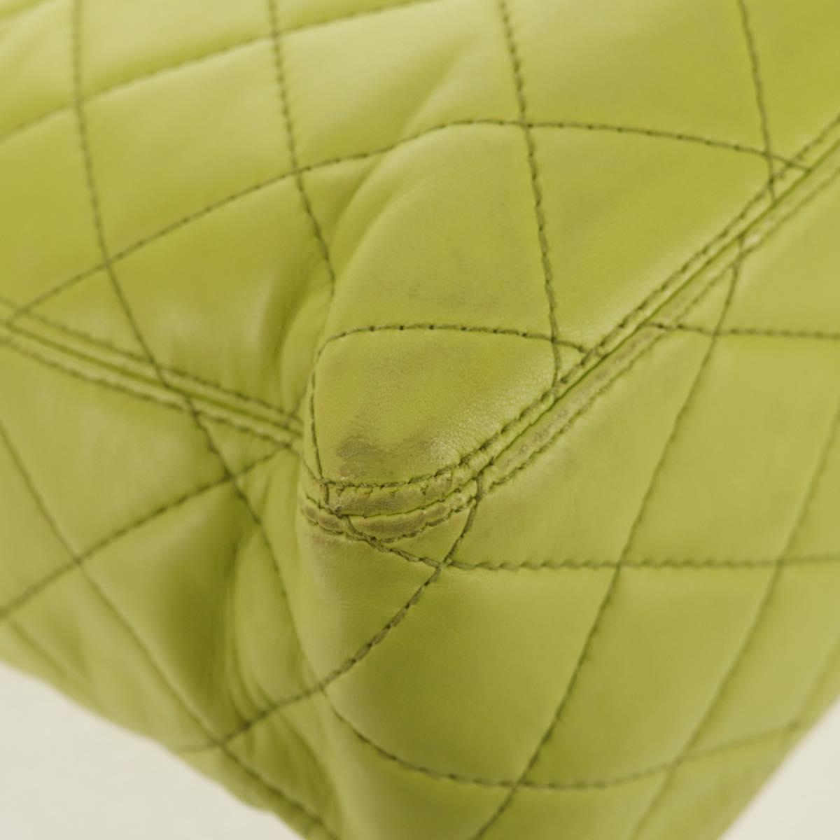 CHANEL Matelasse Hand Bag Lamb Skin Yellow CC Auth 143163V