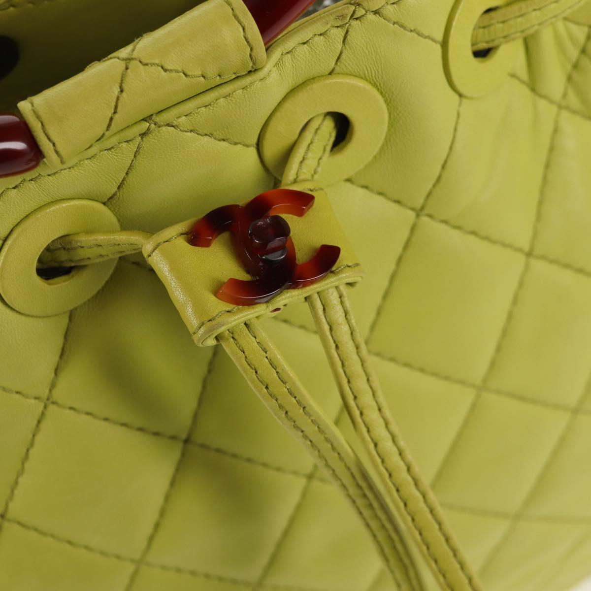 CHANEL Matelasse Hand Bag Lamb Skin Yellow CC Auth 143163V