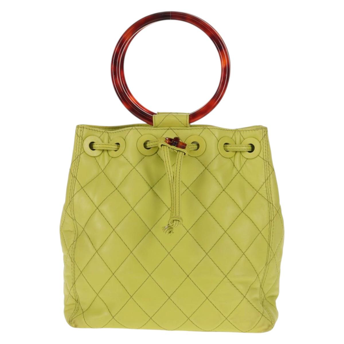 CHANEL Matelasse Hand Bag Lamb Skin Yellow CC Auth 143163V