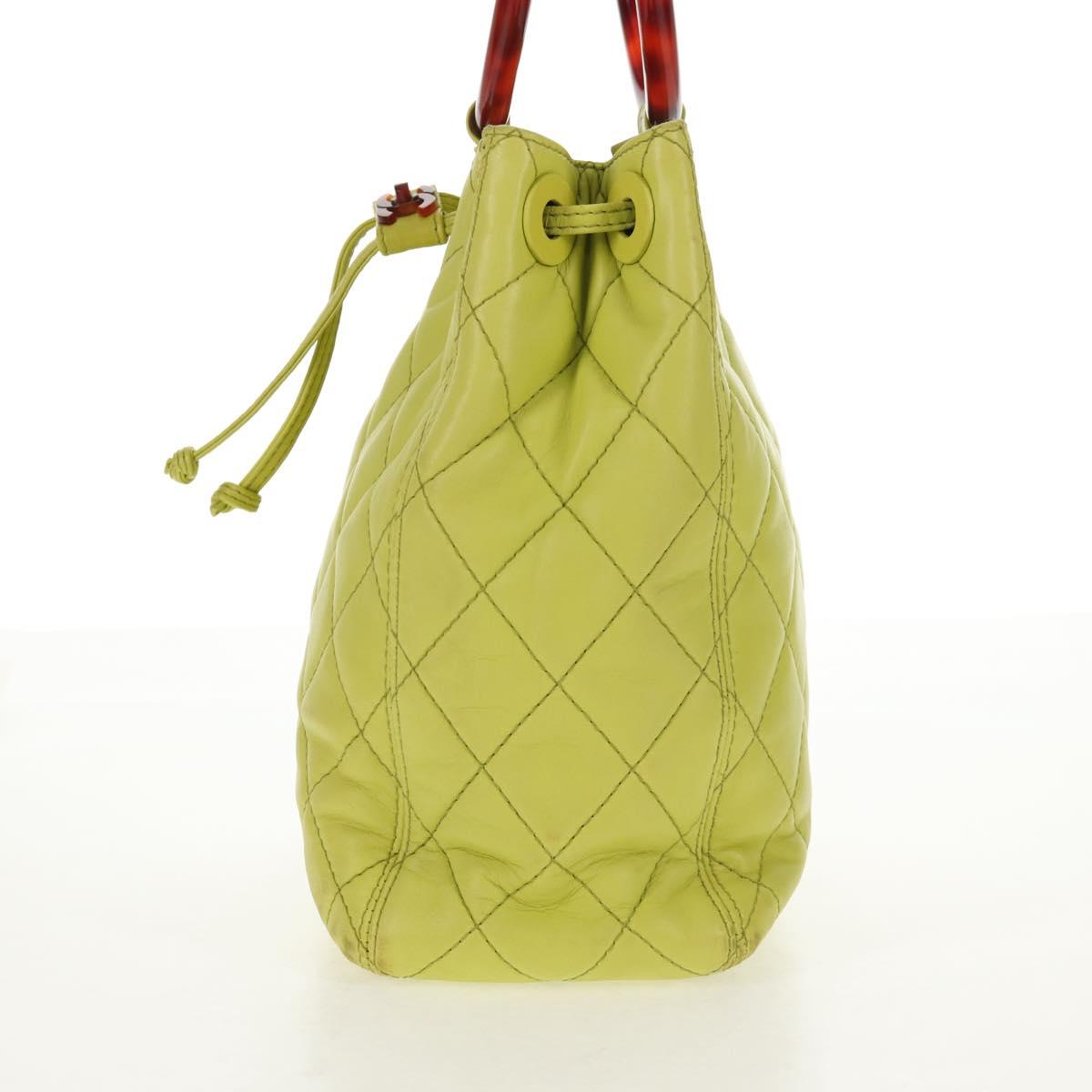 CHANEL Matelasse Hand Bag Lamb Skin Yellow CC Auth 143163V