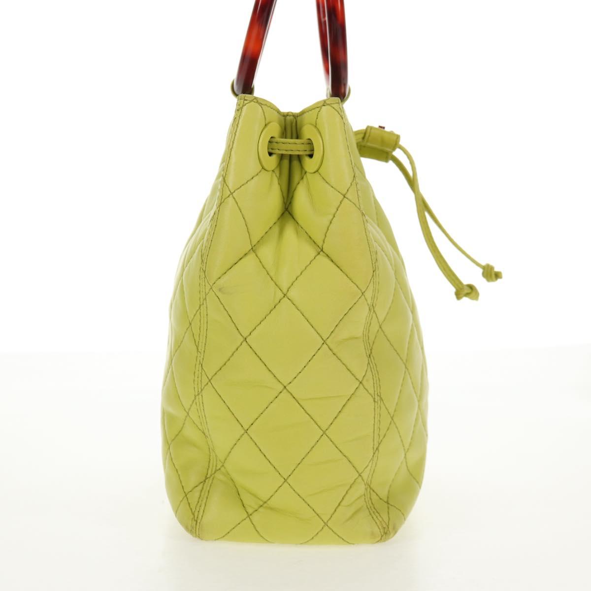 CHANEL Matelasse Hand Bag Lamb Skin Yellow CC Auth 143163V