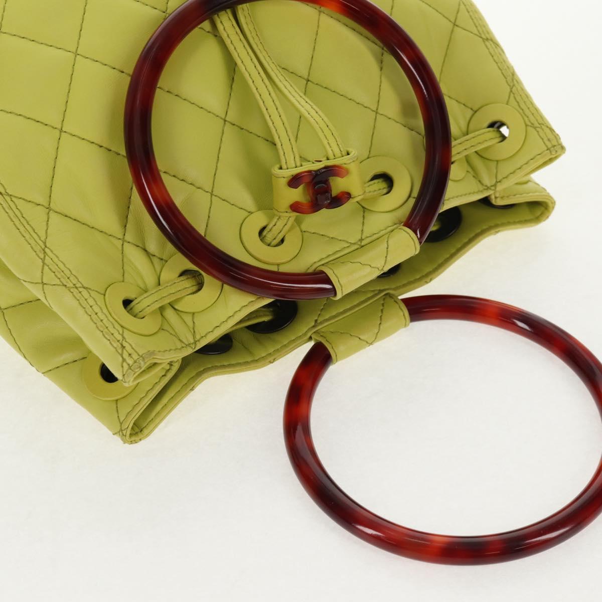 CHANEL Matelasse Hand Bag Lamb Skin Yellow CC Auth 143163V