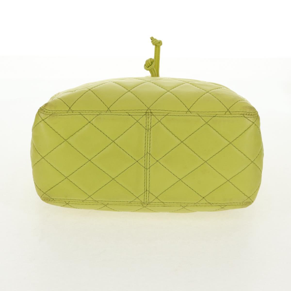 CHANEL Matelasse Hand Bag Lamb Skin Yellow CC Auth 143163V