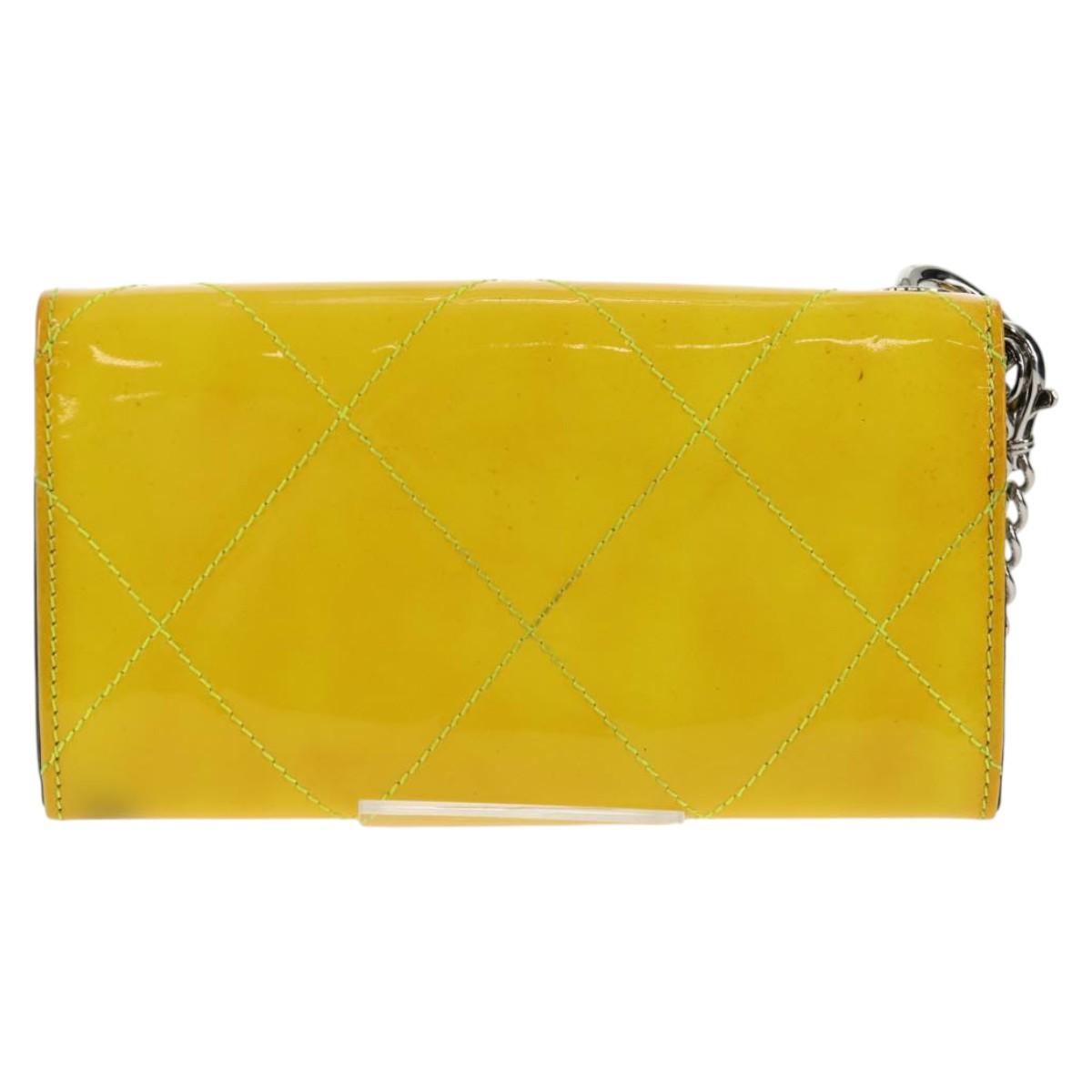 CHANEL Matelasse Chain Wallet Patent leather Yellow Silver CC Auth 143166V