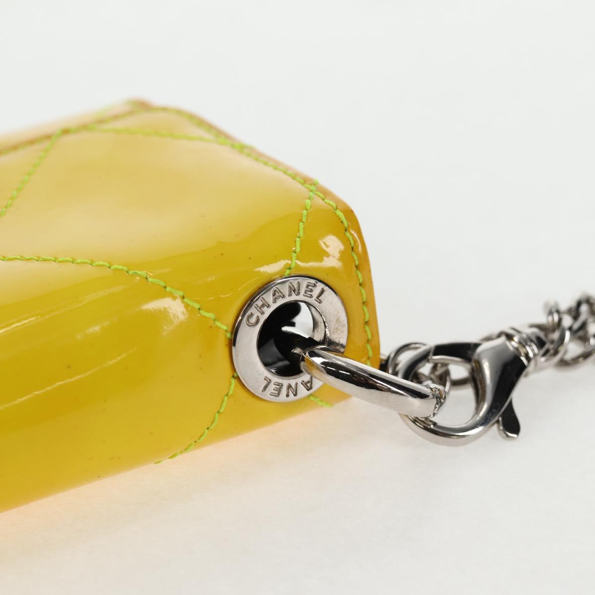 CHANEL Matelasse Chain Wallet Patent leather Yellow Silver CC Auth 143166V