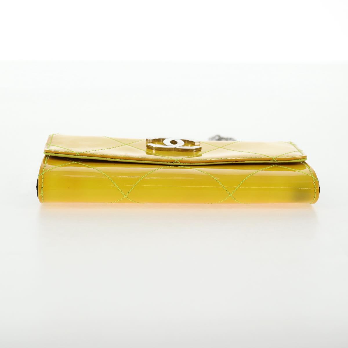 CHANEL Matelasse Chain Wallet Patent leather Yellow Silver CC Auth 143166V