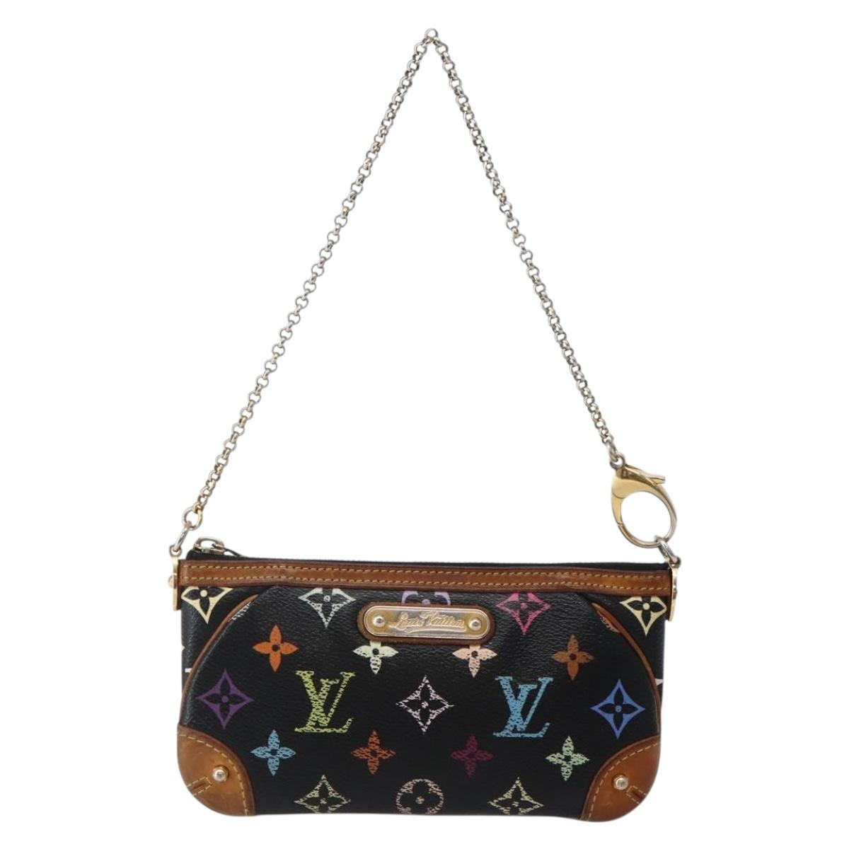 LOUIS VUITTON Multicolor Pochette Mila MM Pouch Black M60097 LV Auth 143169