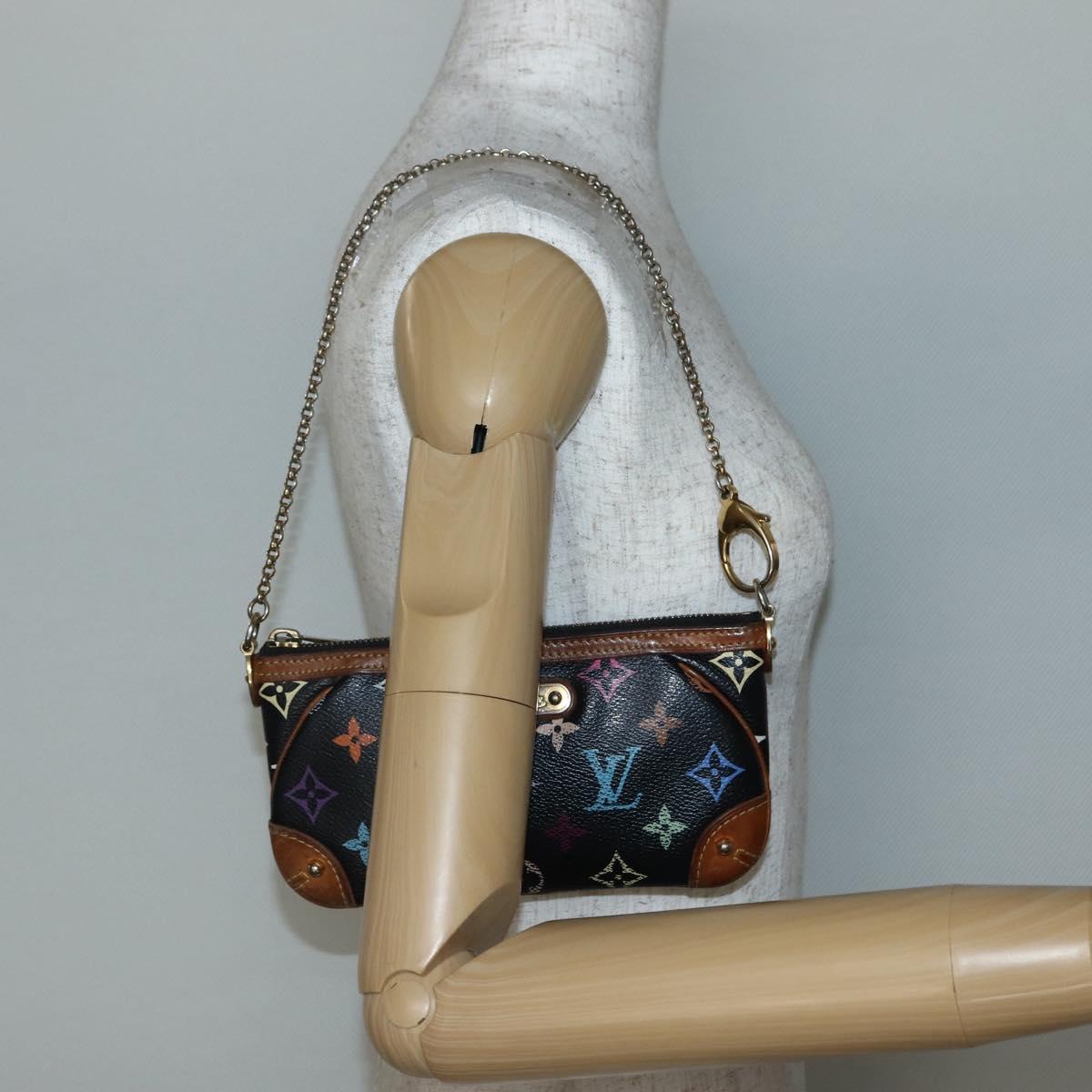 LOUIS VUITTON Multicolor Pochette Mila MM Pouch Black M60097 LV Auth 143169