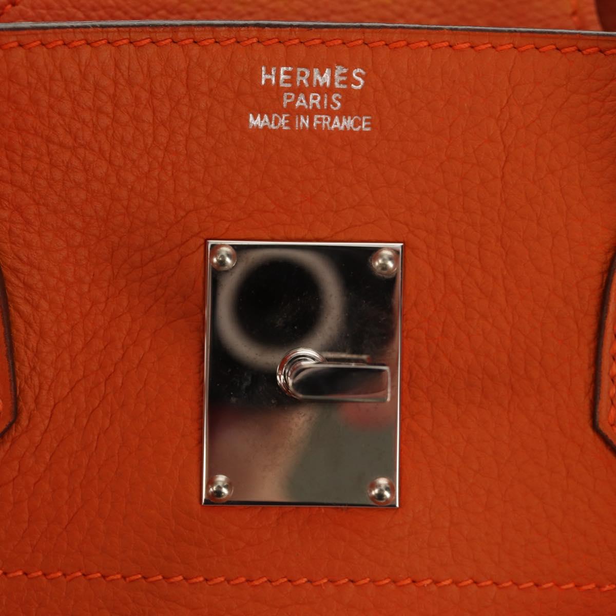 HERMES Shoulder Birkin Hand Bag Leather Orange Silver Auth 143171V