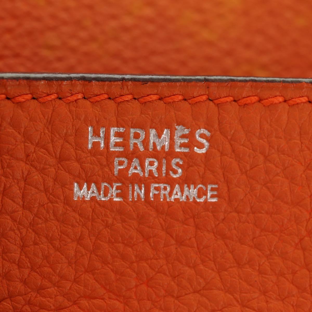 HERMES Shoulder Birkin Hand Bag Leather Orange Silver Auth 143171V