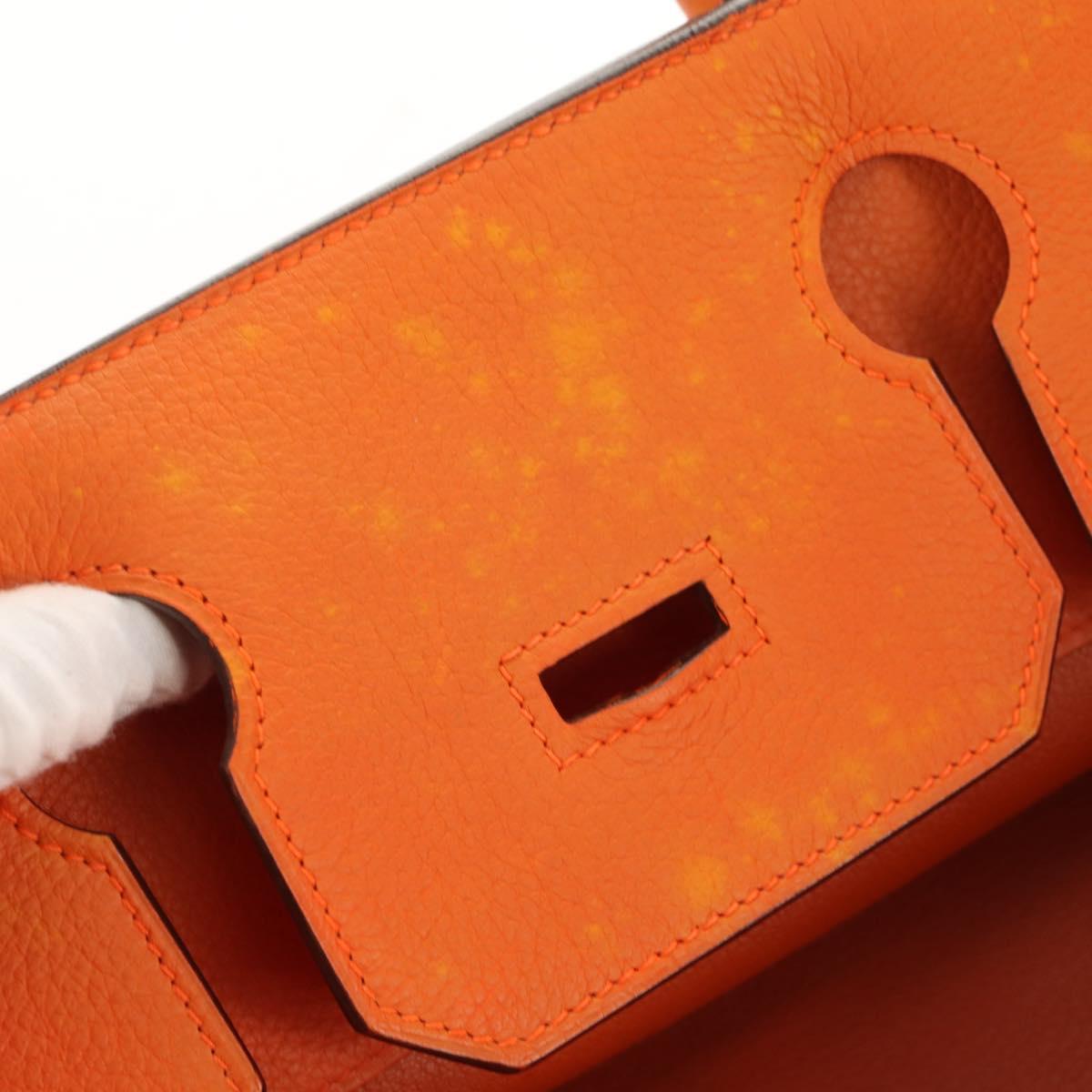 HERMES Shoulder Birkin Hand Bag Leather Orange Silver Auth 143171V