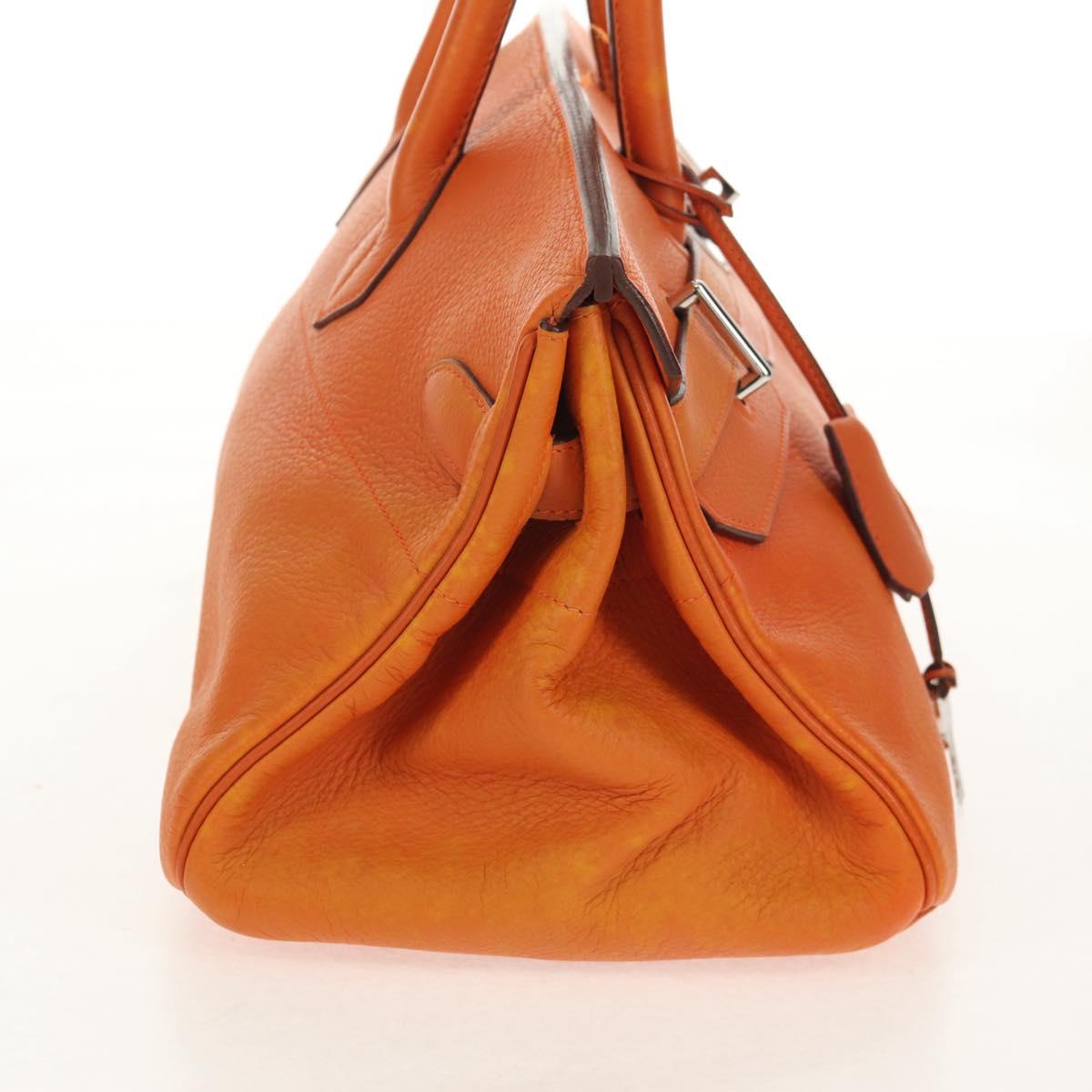 HERMES Shoulder Birkin Hand Bag Leather Orange Silver Auth 143171V