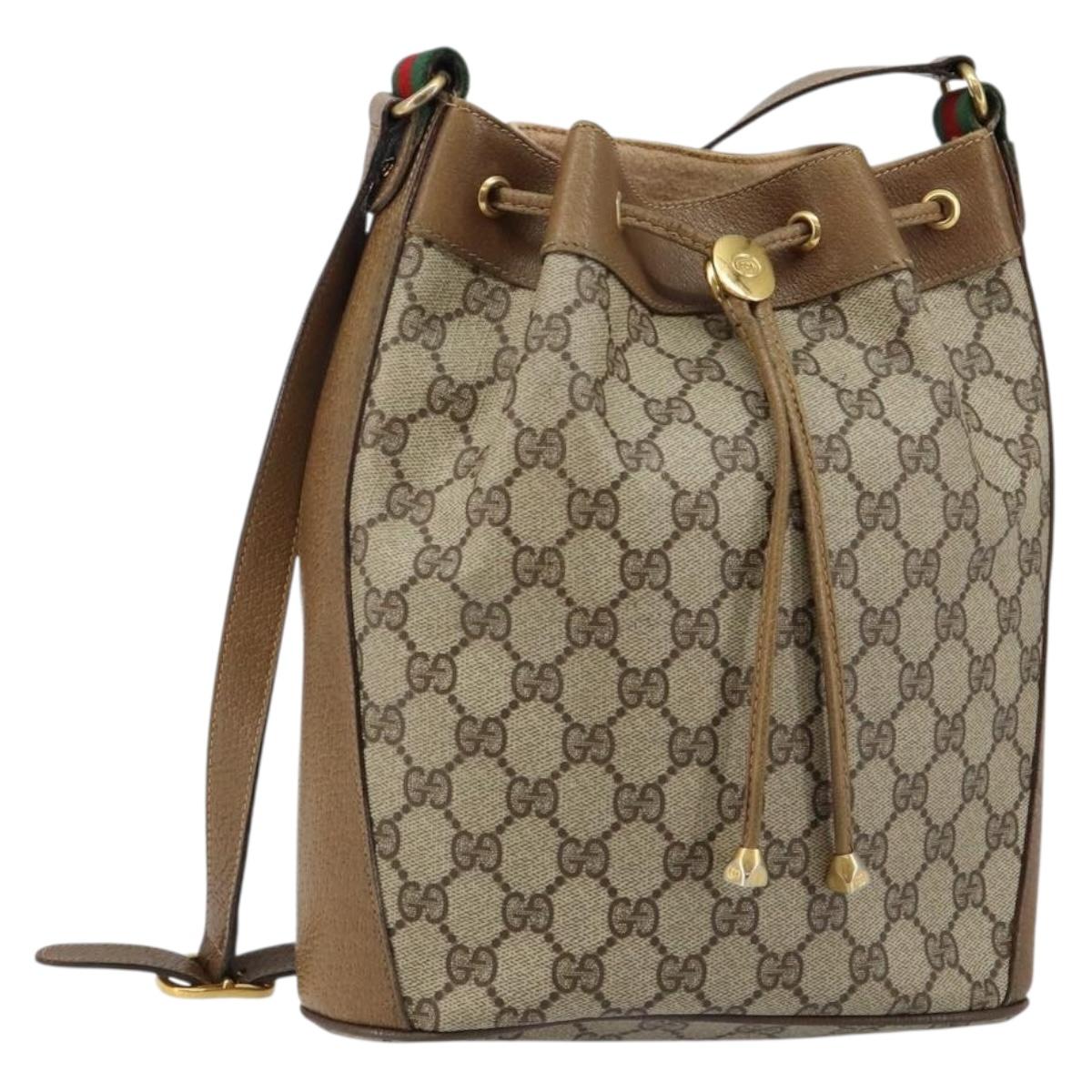 GUCCI GG Supreme Web Sherry Line Shoulder Bag PVC Beige 72 02 034 Auth 143192