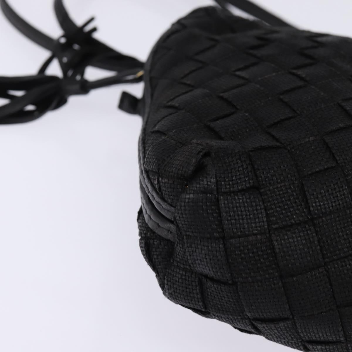 BOTTEGA VENETA INTRECCIATO Shoulder Bag Leather Black Gold Auth 143195
