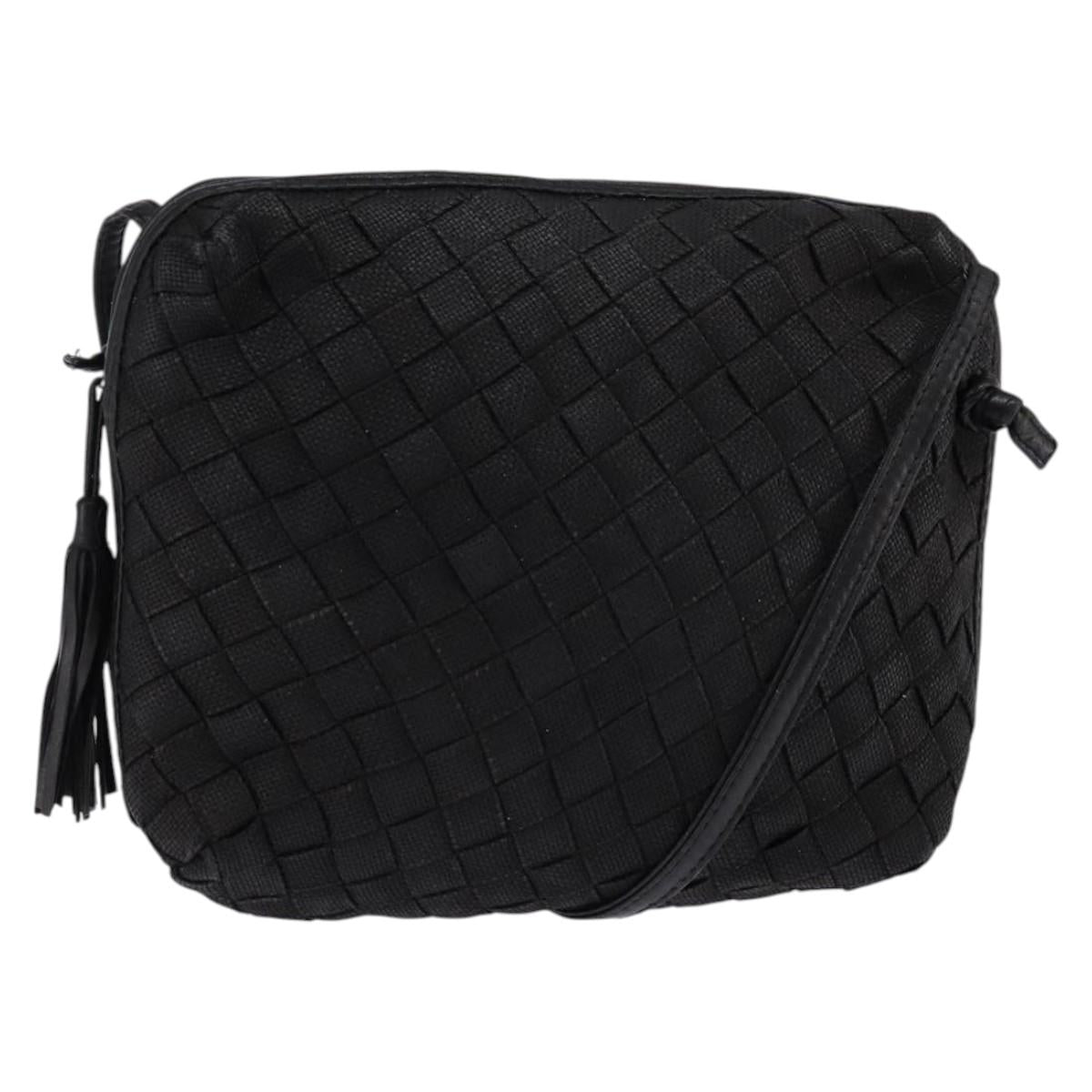 BOTTEGA VENETA INTRECCIATO Shoulder Bag Leather Black Gold Auth 143195