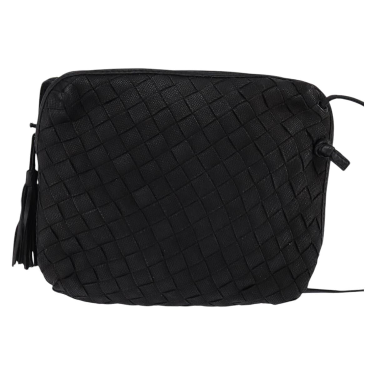 BOTTEGA VENETA INTRECCIATO Shoulder Bag Leather Black Gold Auth 143195