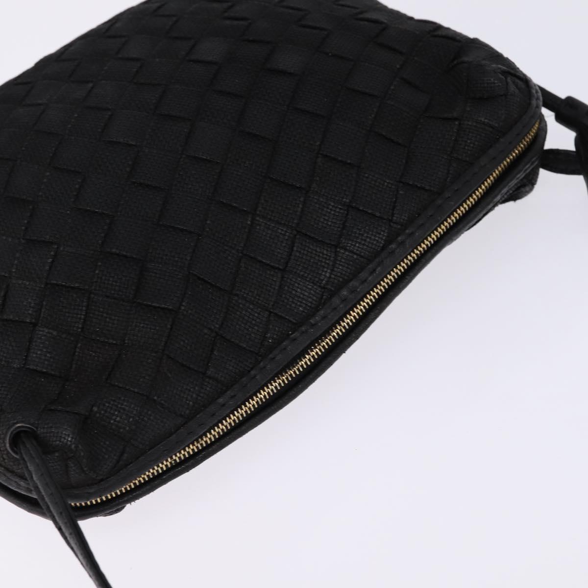 BOTTEGA VENETA INTRECCIATO Shoulder Bag Leather Black Gold Auth 143195