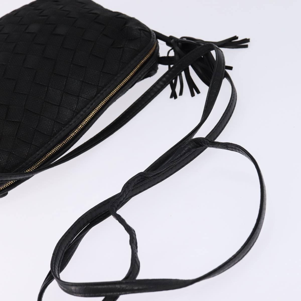 BOTTEGA VENETA INTRECCIATO Shoulder Bag Leather Black Gold Auth 143195