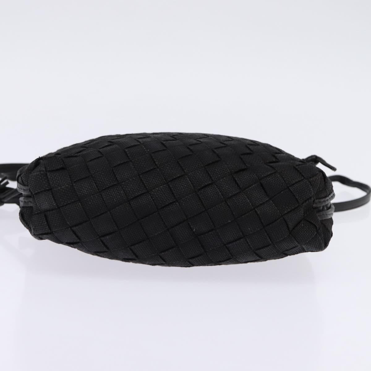 BOTTEGA VENETA INTRECCIATO Shoulder Bag Leather Black Gold Auth 143195