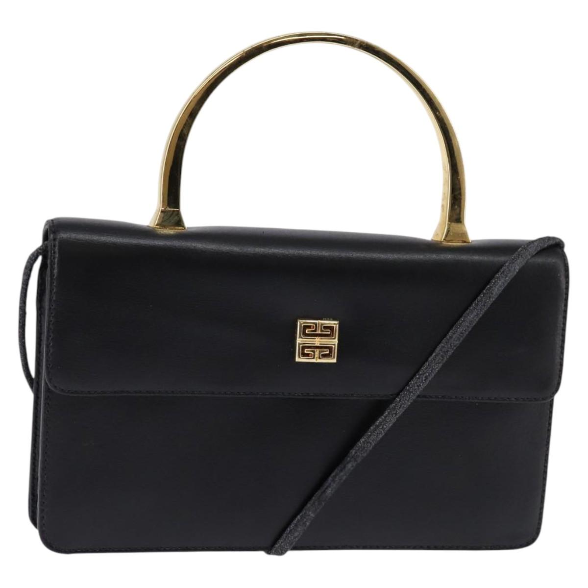 GIVENCHY Hand Bag Leather 2way Black Gold Auth 143196