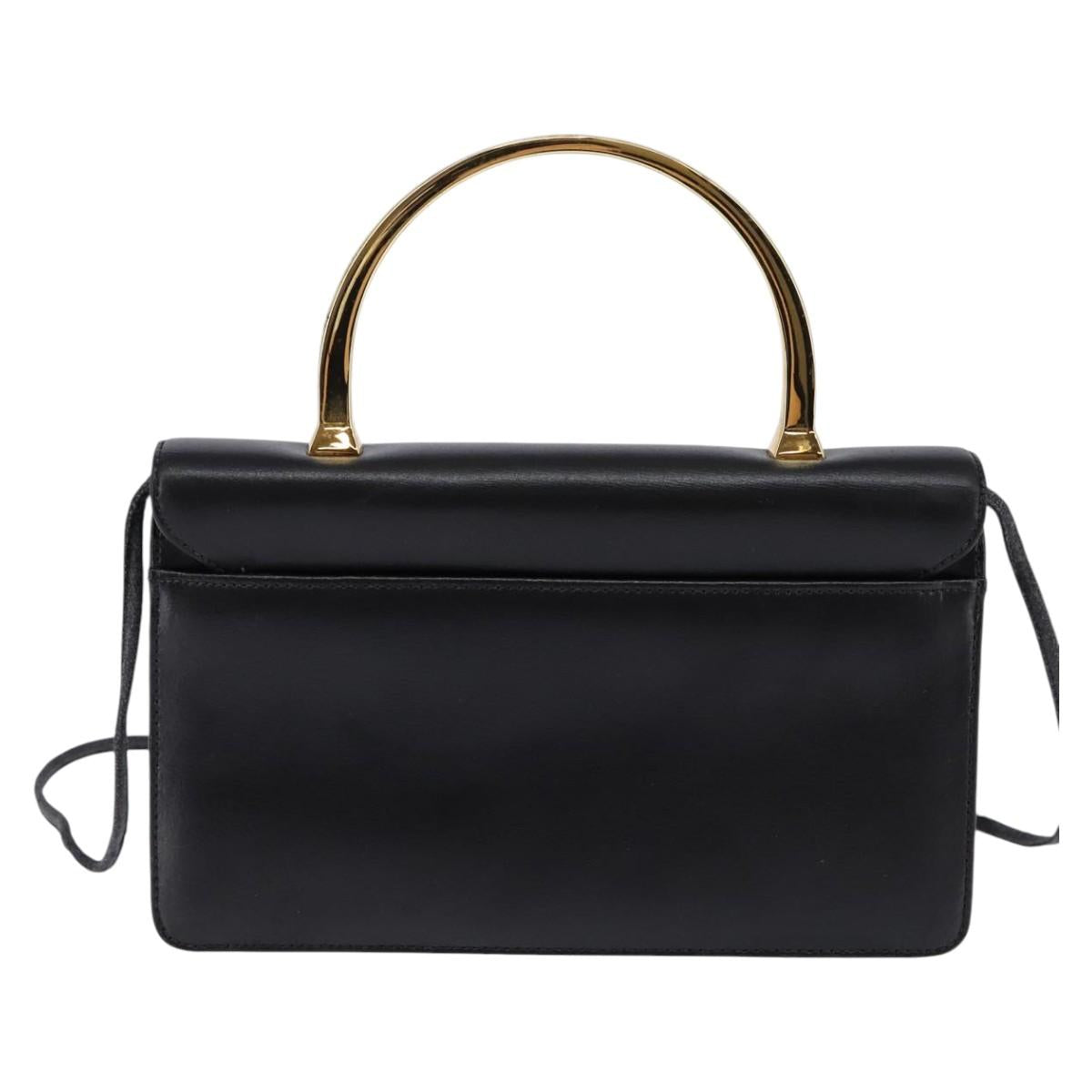 GIVENCHY Hand Bag Leather 2way Black Gold Auth 143196