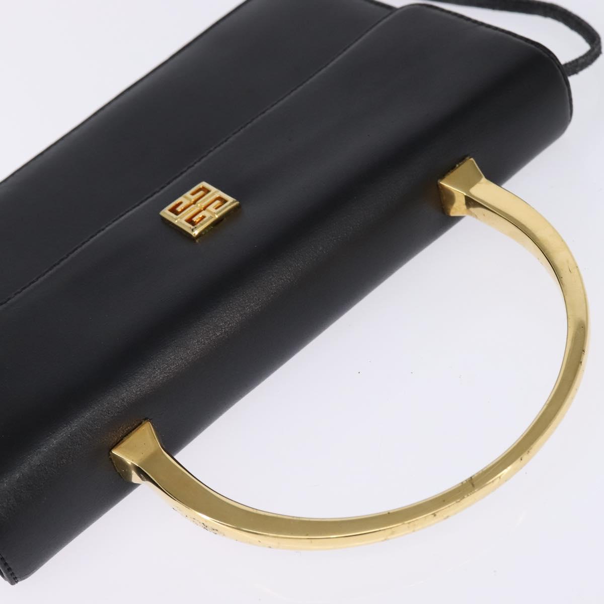GIVENCHY Hand Bag Leather 2way Black Gold Auth 143196