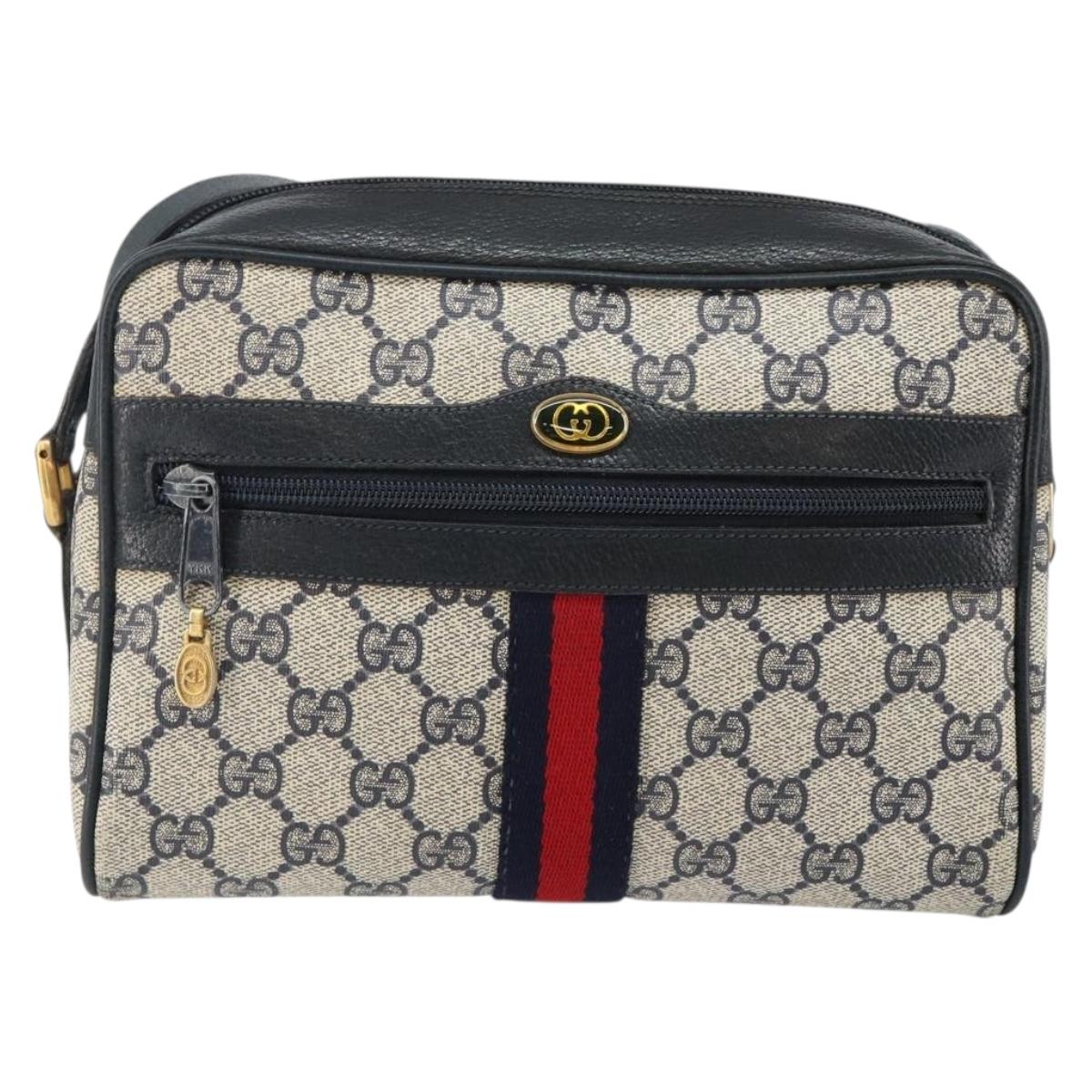 GUCCI GG Supreme Sherry Line Shoulder Bag PVC Navy Gold 68 02 004 Auth 143204