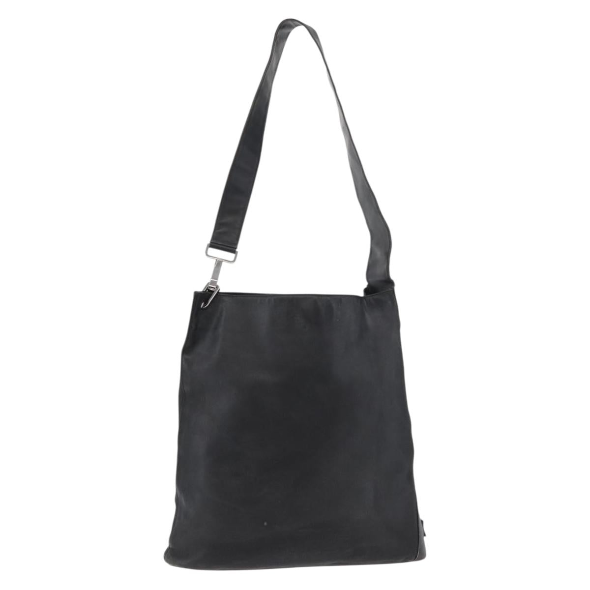 GUCCI Shoulder Bag Leather Black Silver Auth 143208