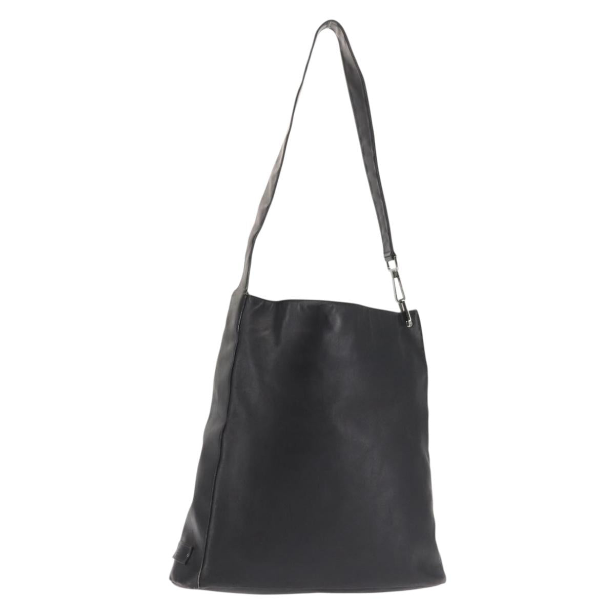 GUCCI Shoulder Bag Leather Black Silver Auth 143208