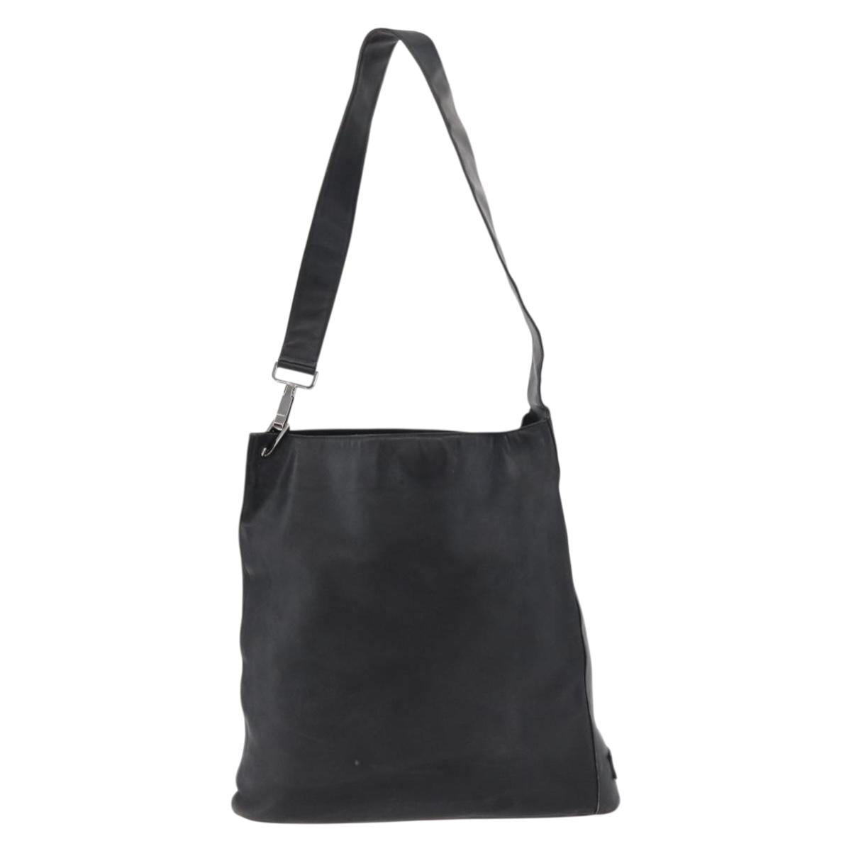 GUCCI Shoulder Bag Leather Black Silver Auth 143208