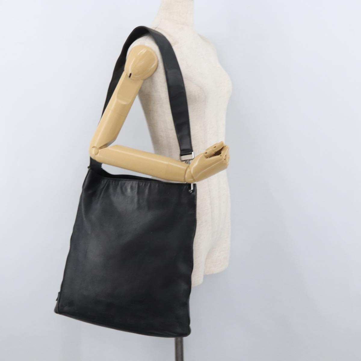 GUCCI Shoulder Bag Leather Black Silver Auth 143208