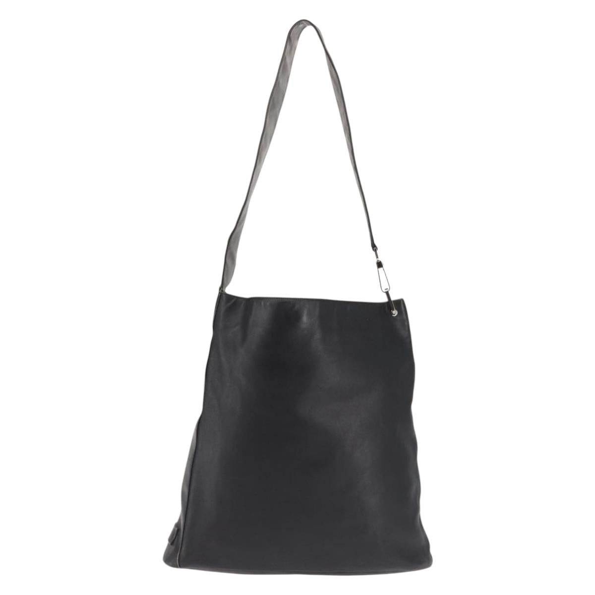 GUCCI Shoulder Bag Leather Black Silver Auth 143208