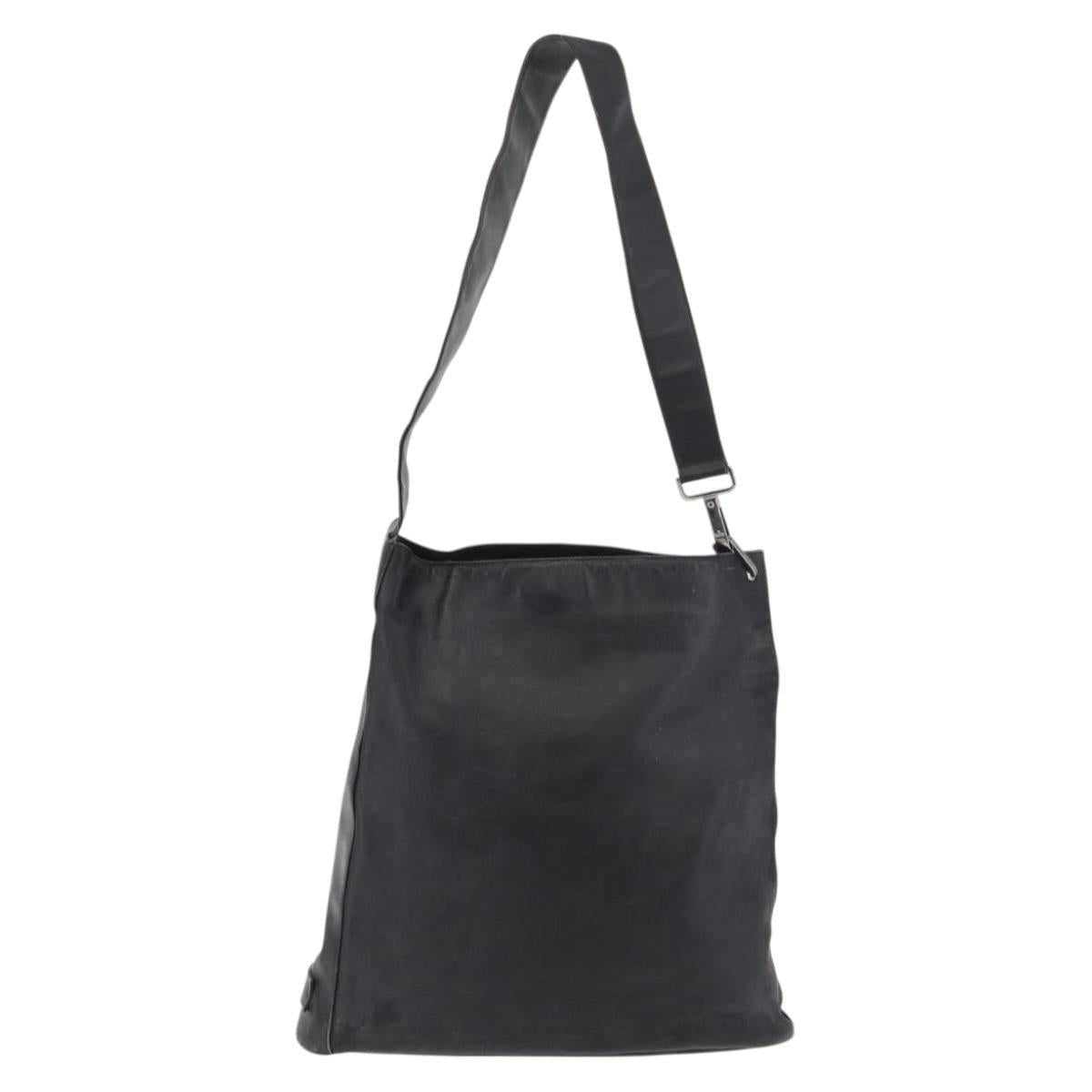 GUCCI Shoulder Bag Leather Black Silver Auth 143208