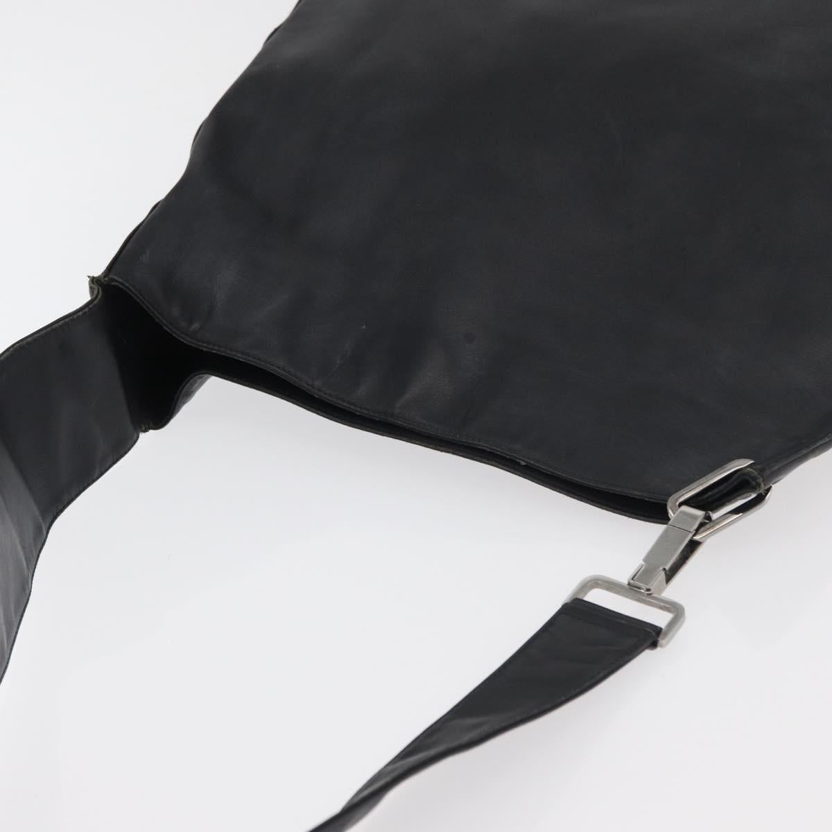 GUCCI Shoulder Bag Leather Black Silver Auth 143208