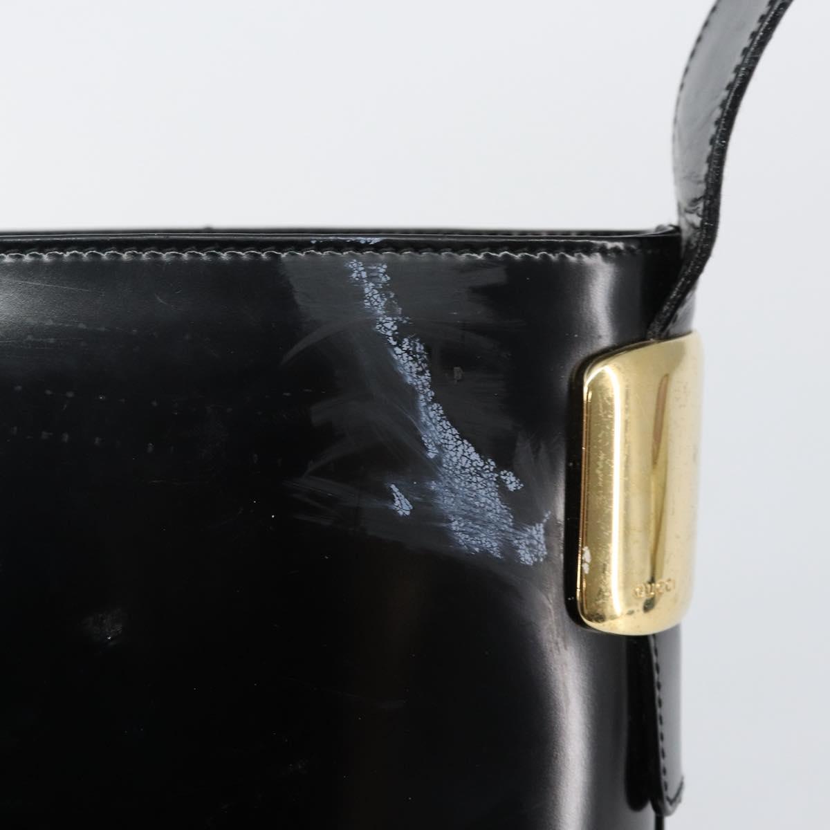 GUCCI Shoulder Bag Enamel Black Gold 001 1448 1814 Auth 143209