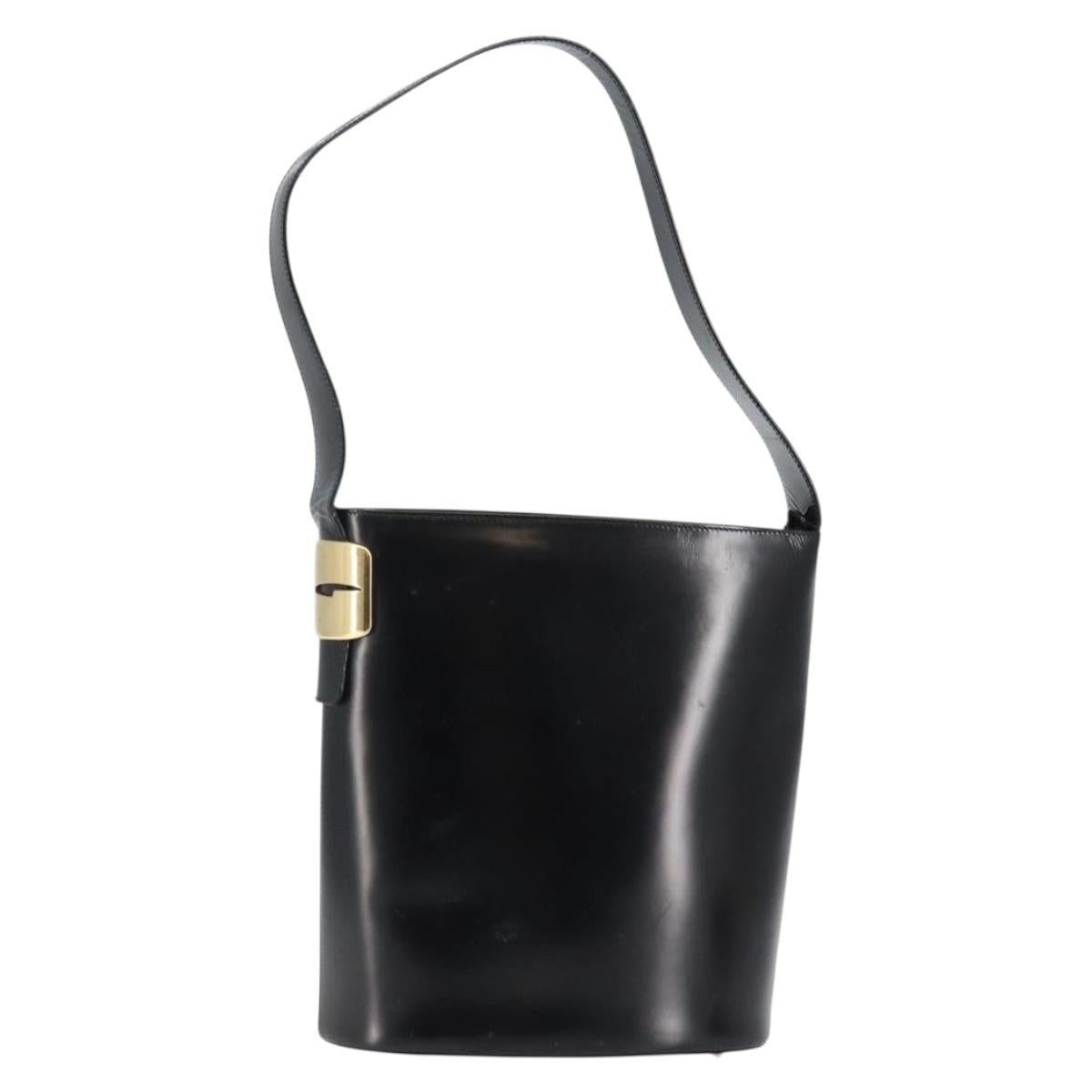 GUCCI Shoulder Bag Enamel Black Gold 001 1448 1814 Auth 143209