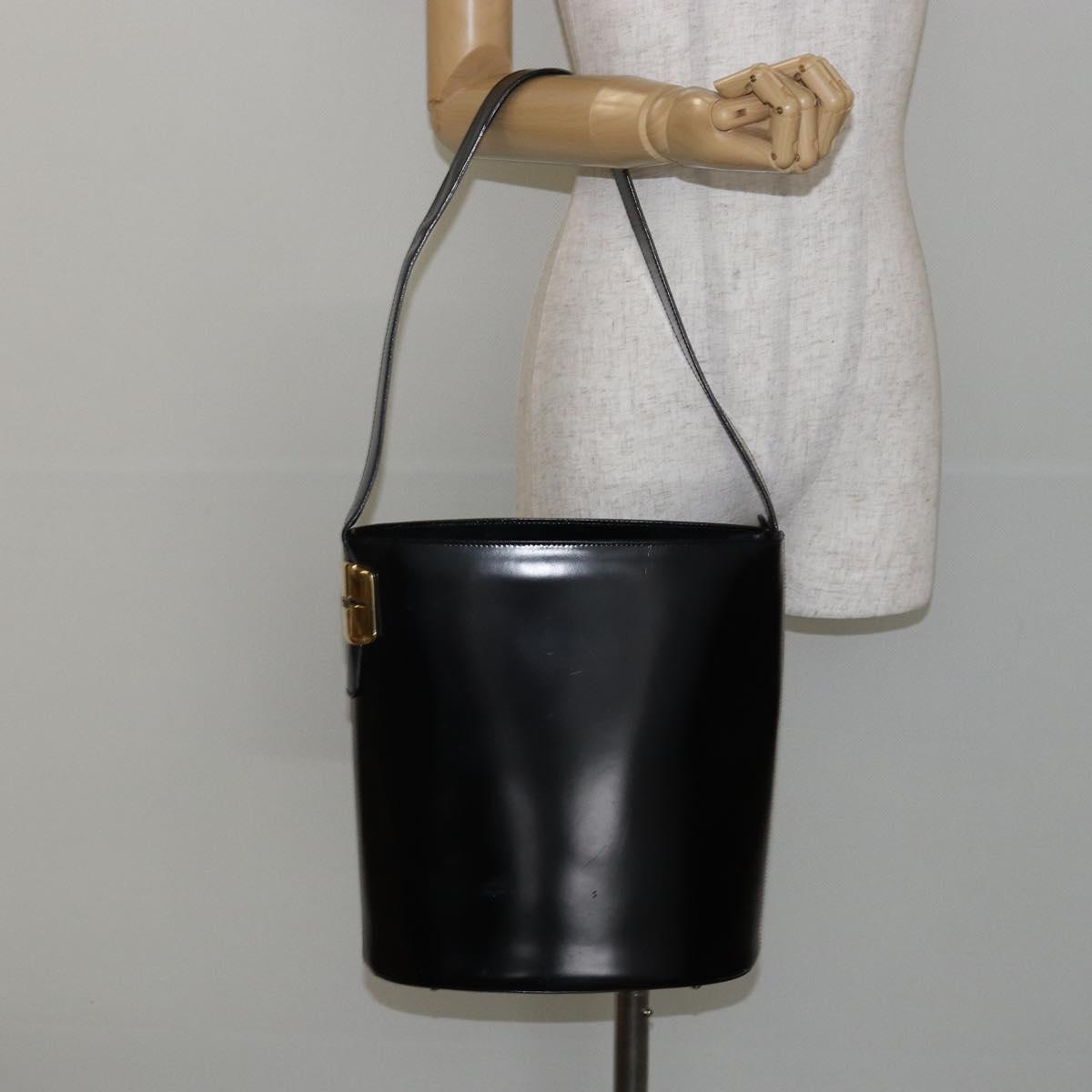 GUCCI Shoulder Bag Enamel Black Gold 001 1448 1814 Auth 143209