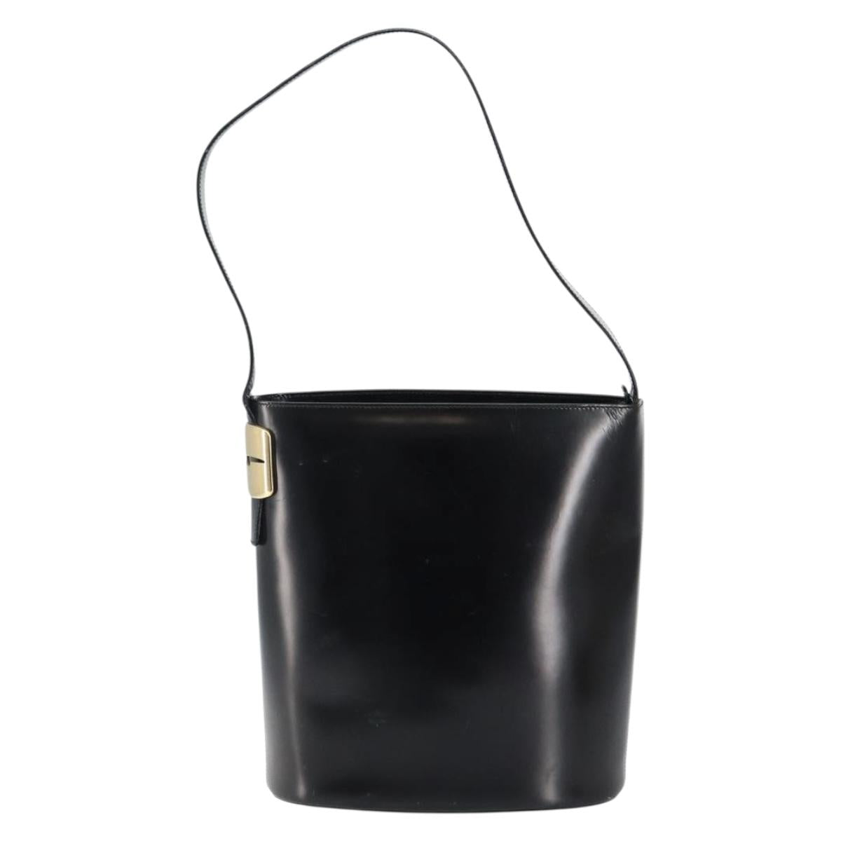 GUCCI Shoulder Bag Enamel Black Gold 001 1448 1814 Auth 143209