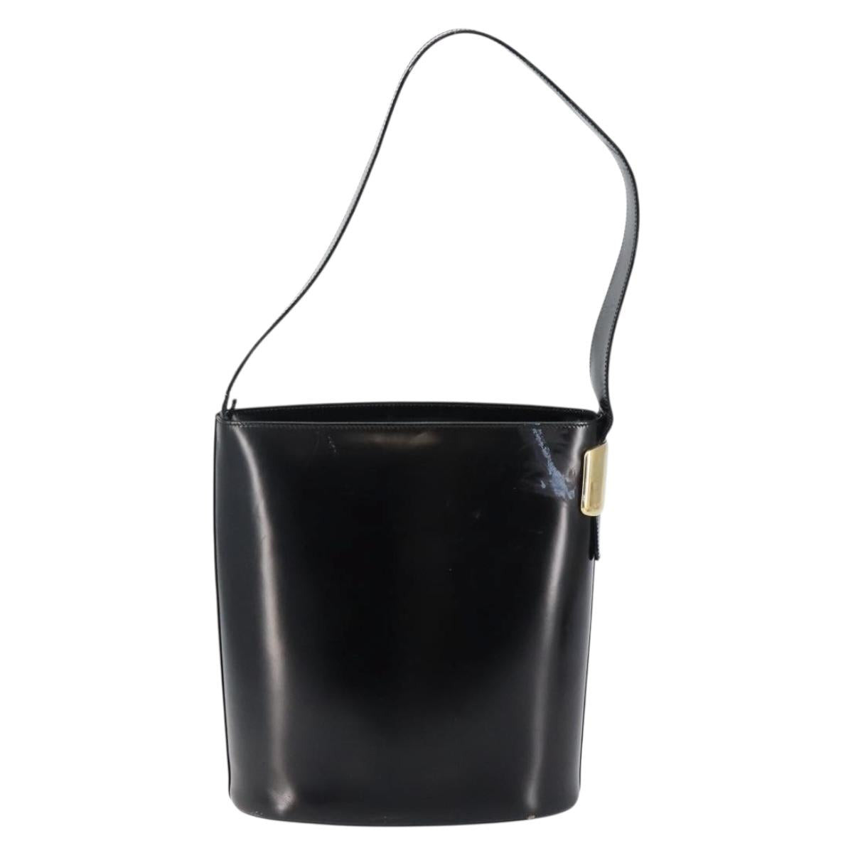 GUCCI Shoulder Bag Enamel Black Gold 001 1448 1814 Auth 143209