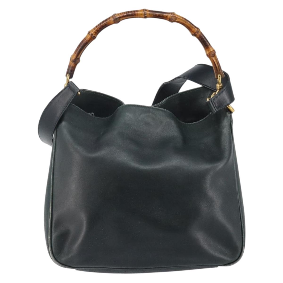 GUCCI Bamboo Hand Bag Leather 2way Green Gold 001 2113 1638 Auth 143210