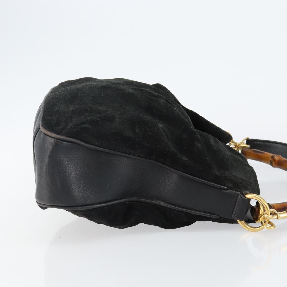 GUCCI Bamboo Hand Bag Suede Leather 2way Black Gold 001 3754 1638 Auth 143211