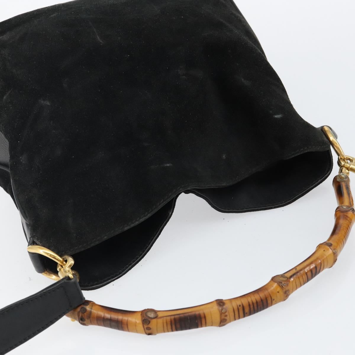 GUCCI Bamboo Hand Bag Suede Leather 2way Black Gold 001 3754 1638 Auth 143211